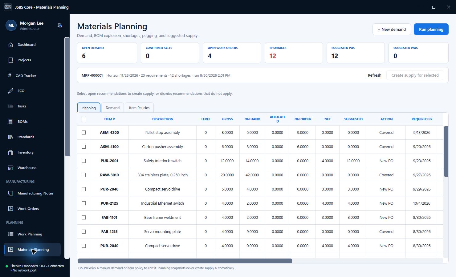 Materials workspace in JSBS Core
